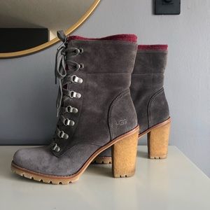 UGG Grey Suede Lace Up Boots, Size 8
